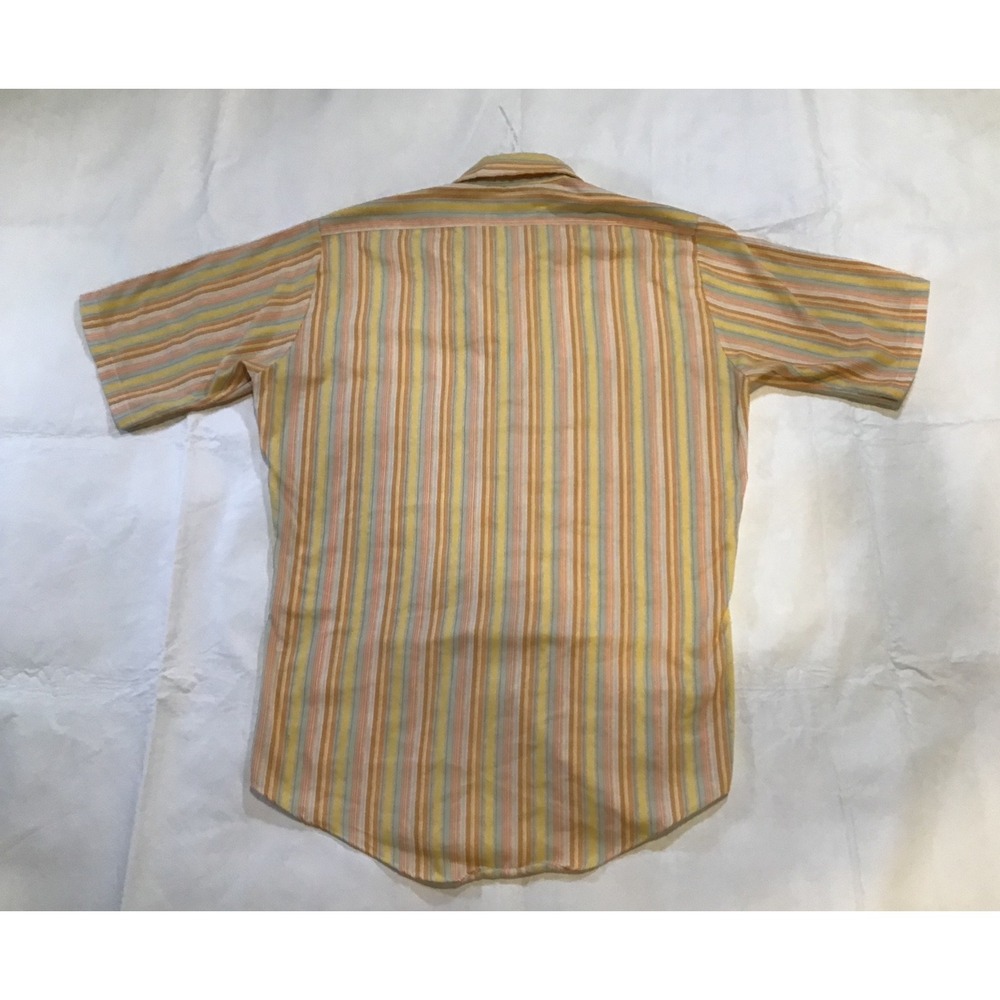 Vintage Mac Phergus Striped Short Sleeve Button Down Shirt Orange Yellow Blue M - Picture 3 of 5